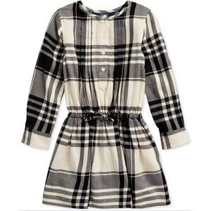 NWT Polo Ralph Lauren Plaid Shirt Dress Kids Girls 14 Cream Black Cotton Preppy